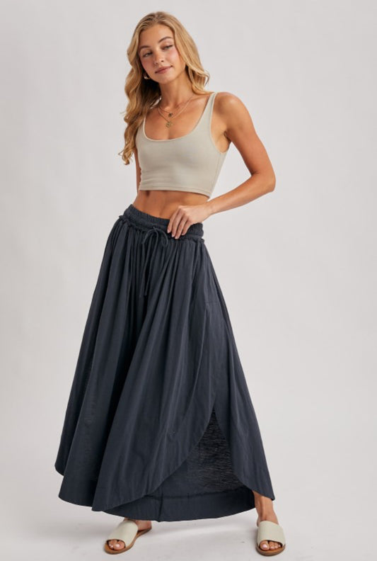 Bohemian Side Slit Wide Leg Pants - Ash