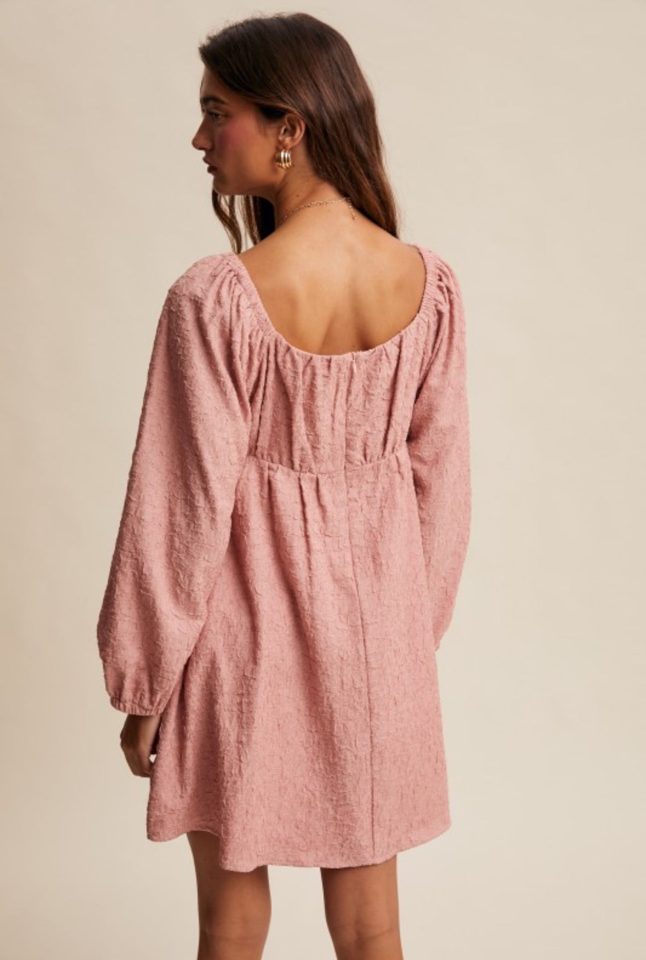 Pink Textured Babydoll Mini Dress