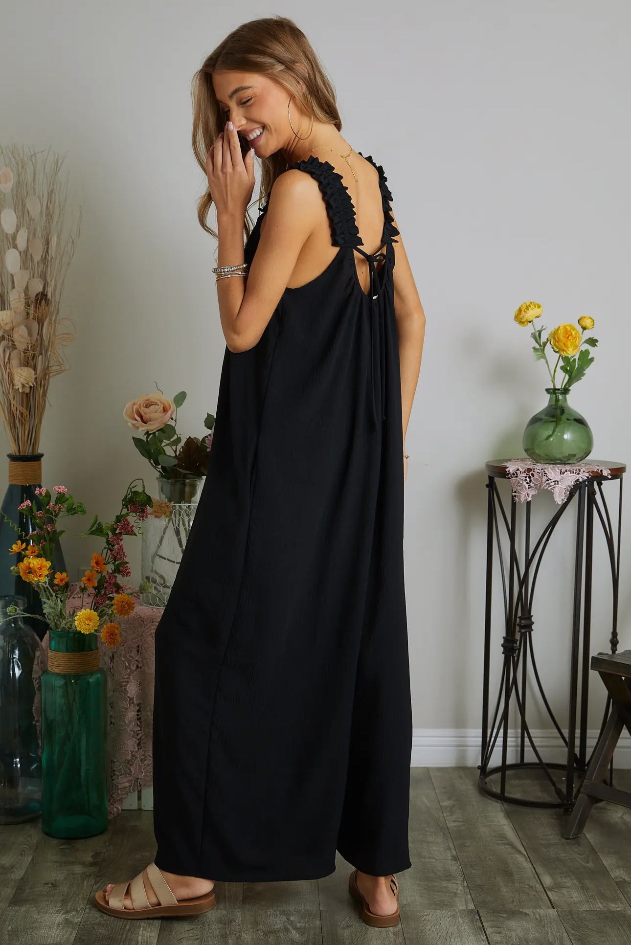 Plus - Black Ruffle Shoulder Jumpsuit