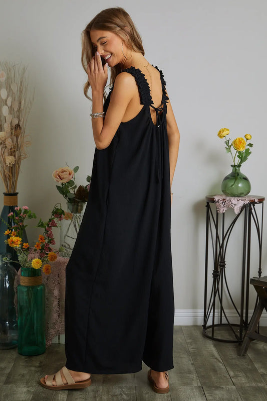 Plus - Black Ruffle Shoulder Jumpsuit
