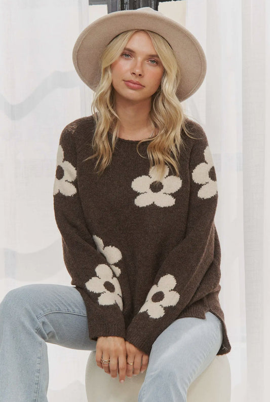 Coffee Drop Shoulder Knit Sweater