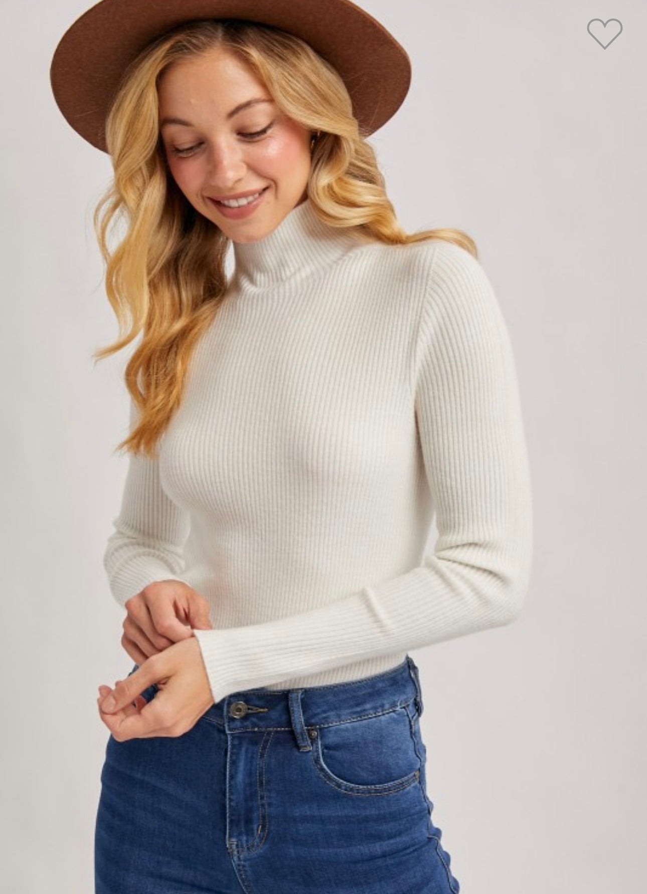 Ivory Mock Neck Ribbed Knit Top