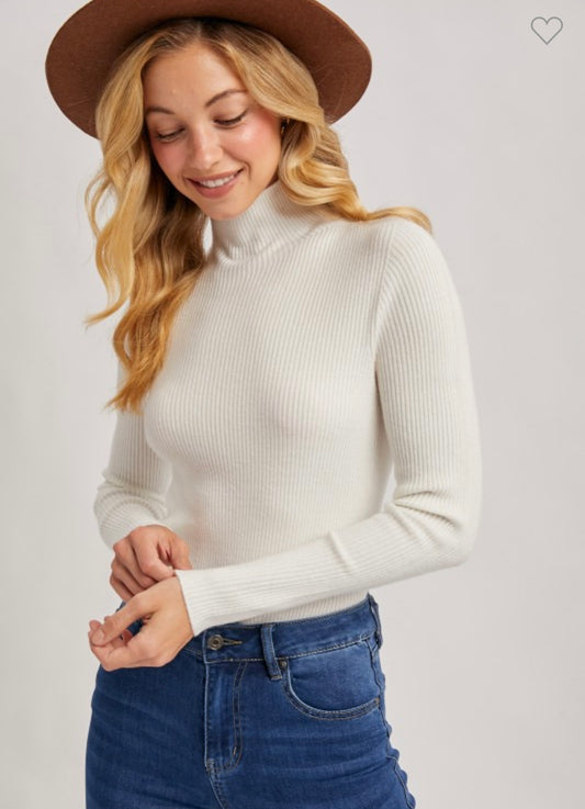 Ivory Mock Neck Ribbed Knit Top