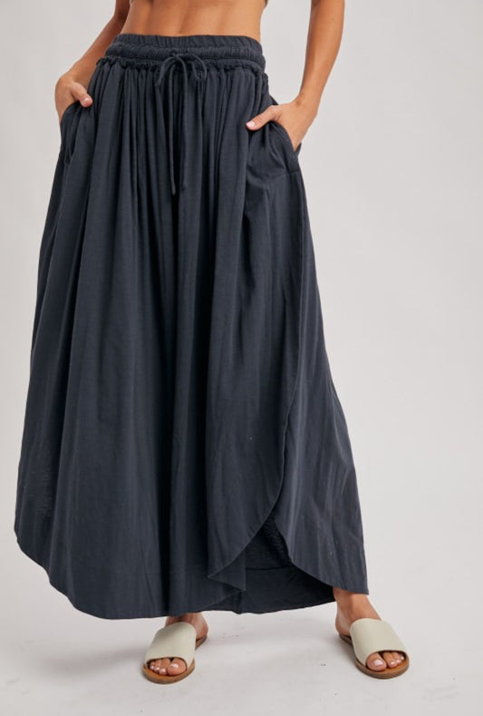 Bohemian Side Slit Wide Leg Pants - Ash