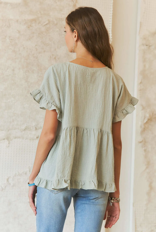 Sage Ruffle Top