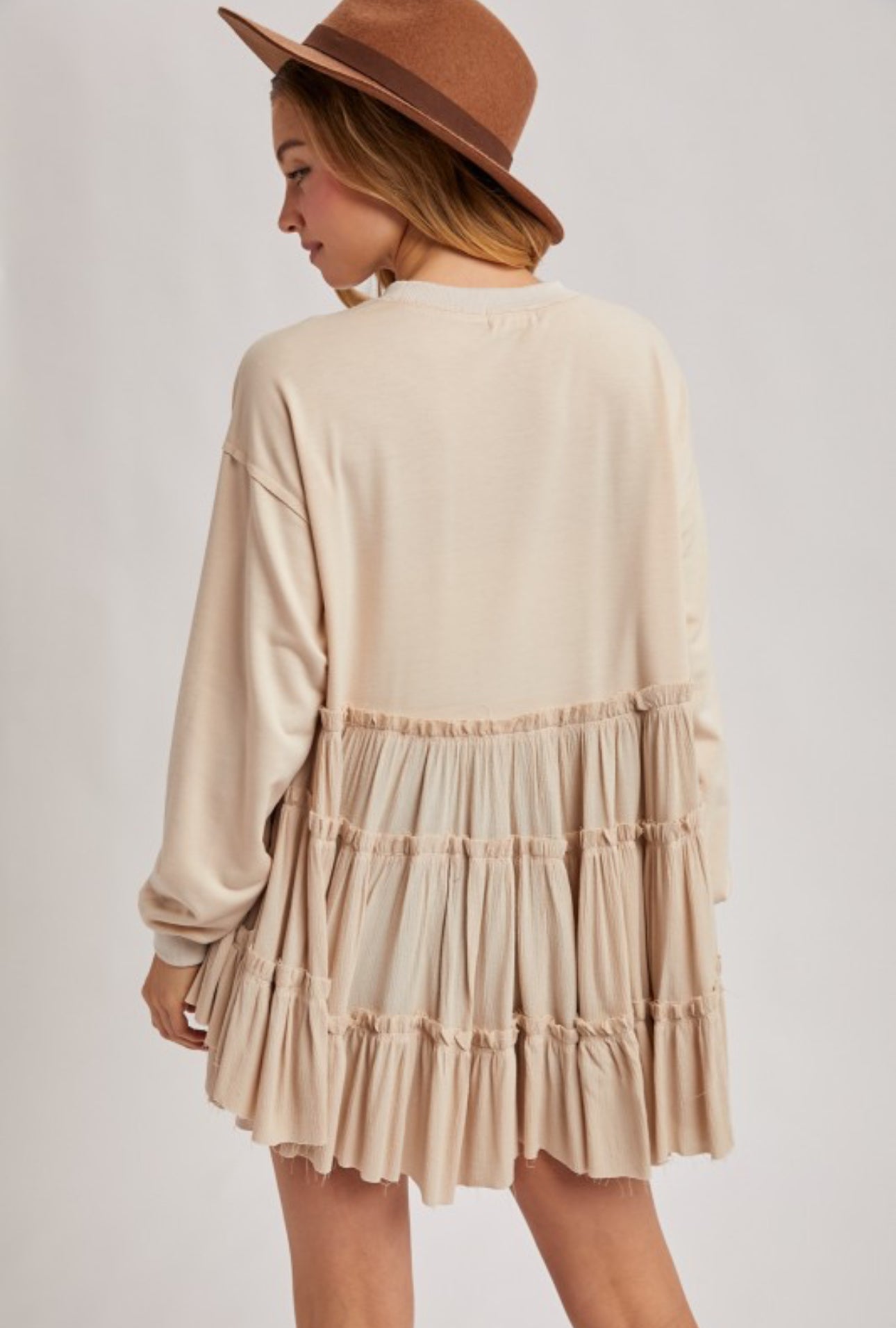 Oatmeal Tiered Ruffle Hem Sweatshirt
