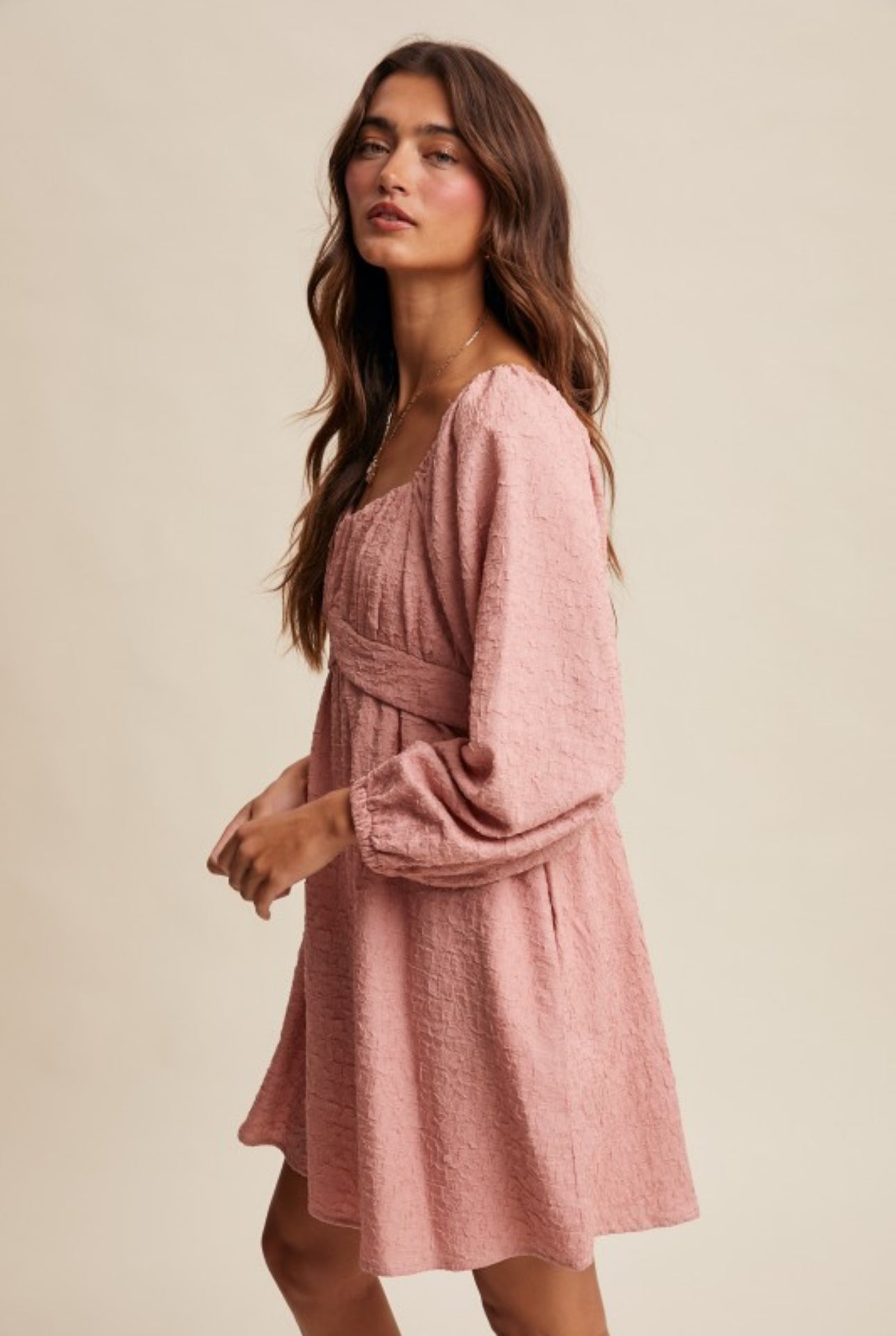 Pink Textured Babydoll Mini Dress