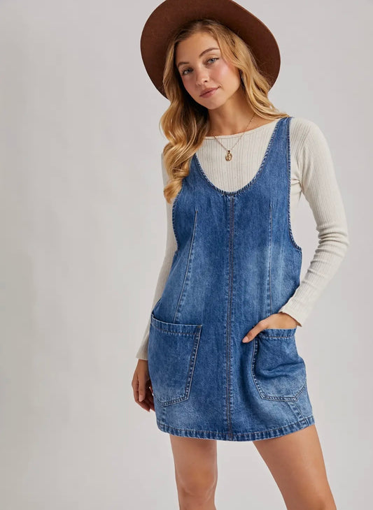 Adjustable Denim Overall Dress