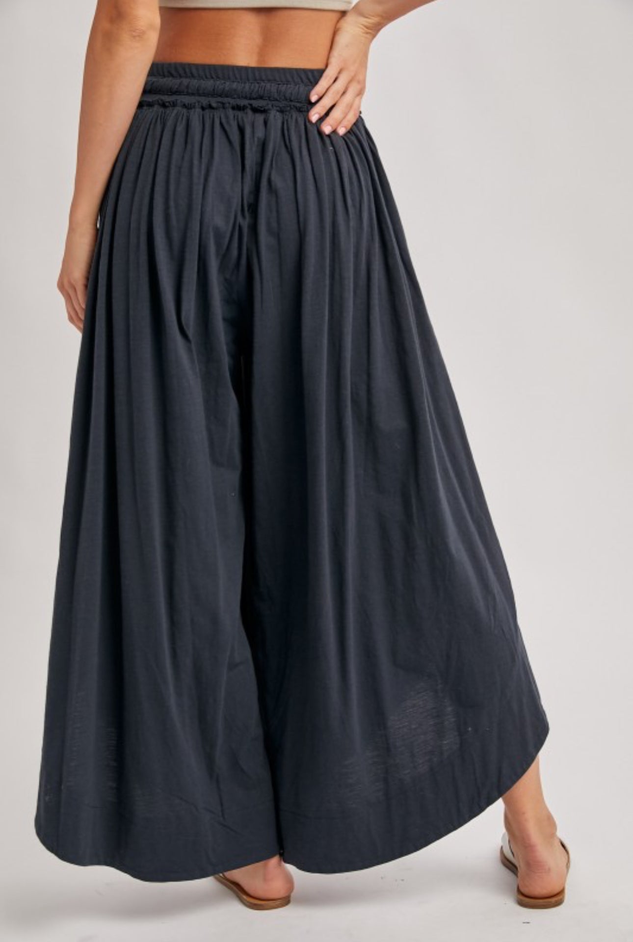 Bohemian Side Slit Wide Leg Pants - Ash