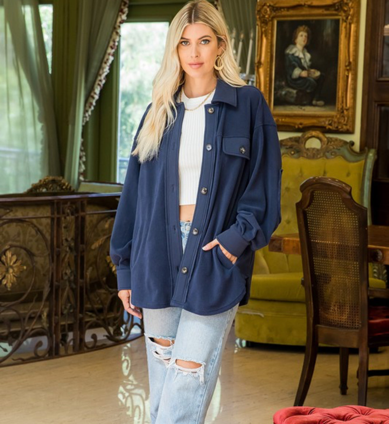 Navy Solid Soft Shacket