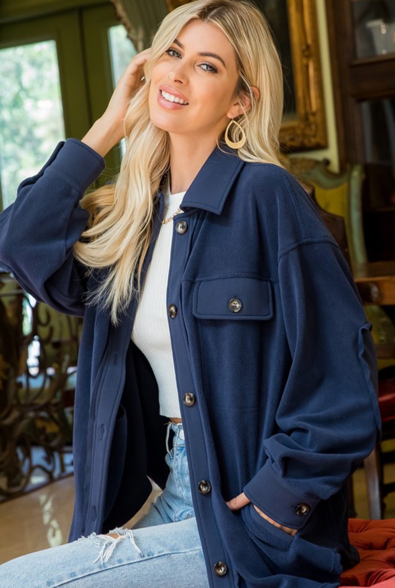 Navy Solid Soft Shacket