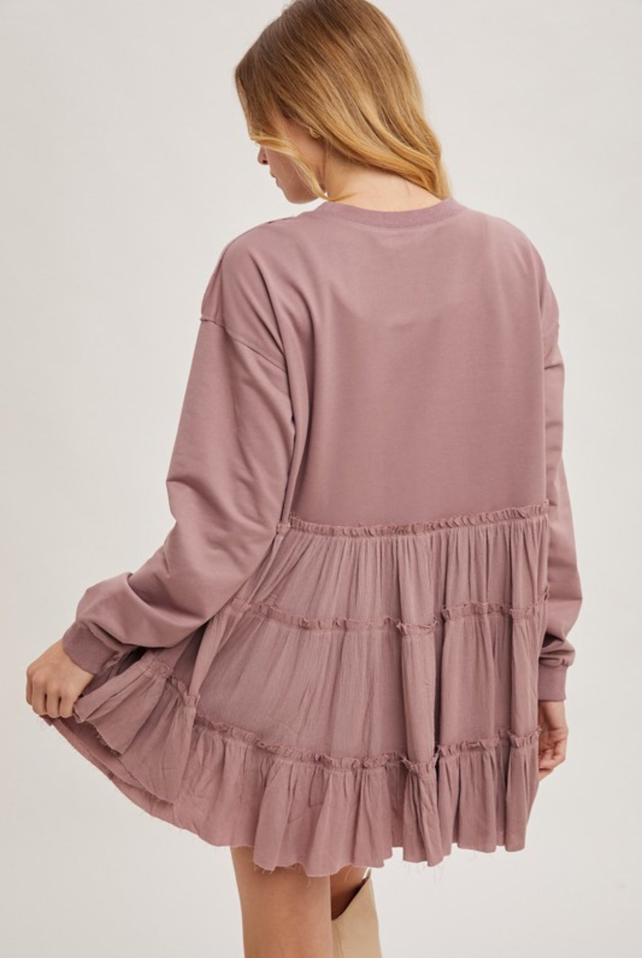 Mauve Tiered Ruffle Hem Sweatshirt