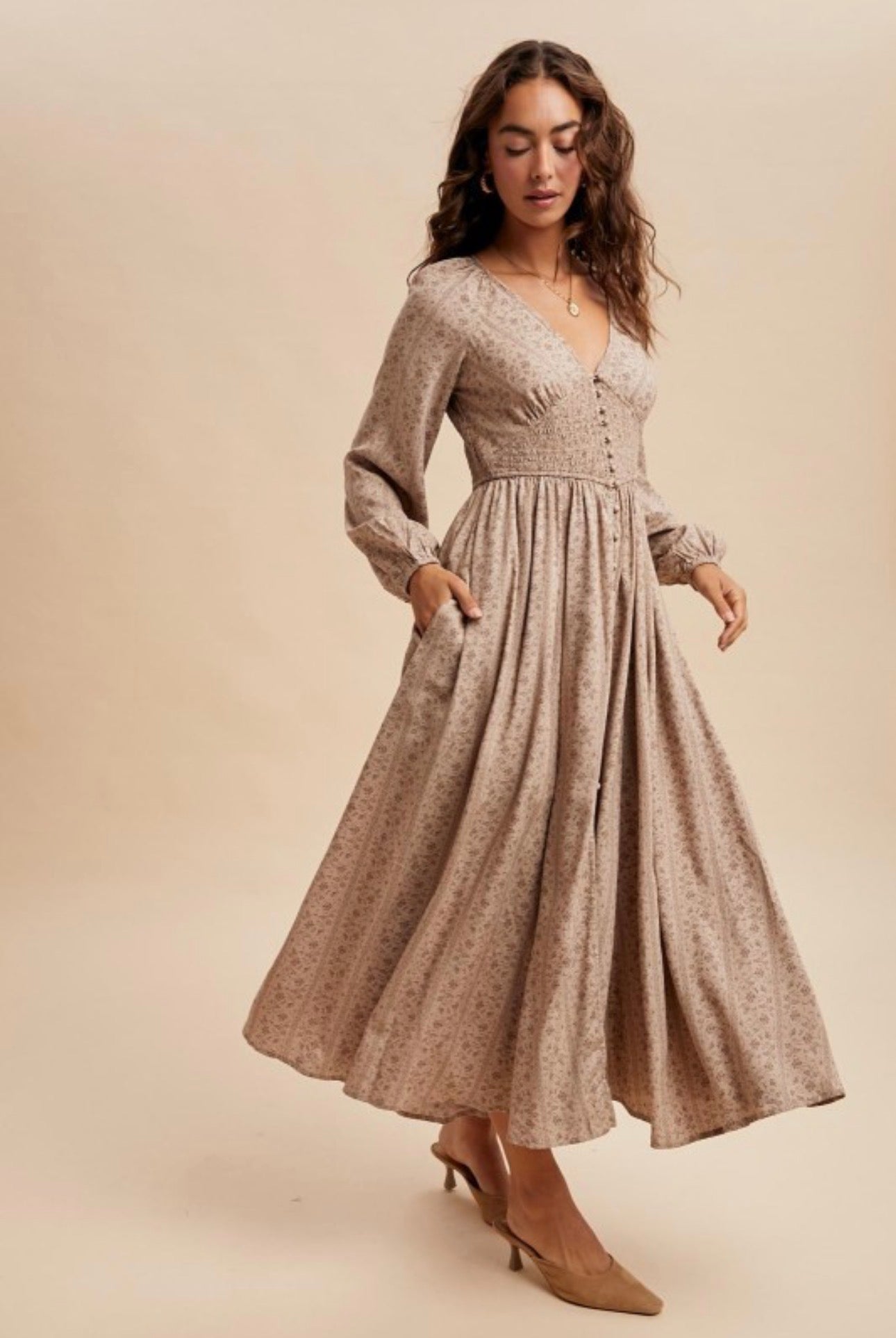 Smocked Maxi Dress - Taupe