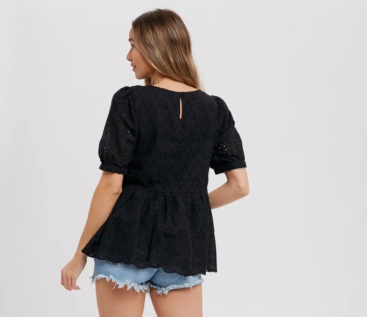 Black Eyelet Lace Peplum Top