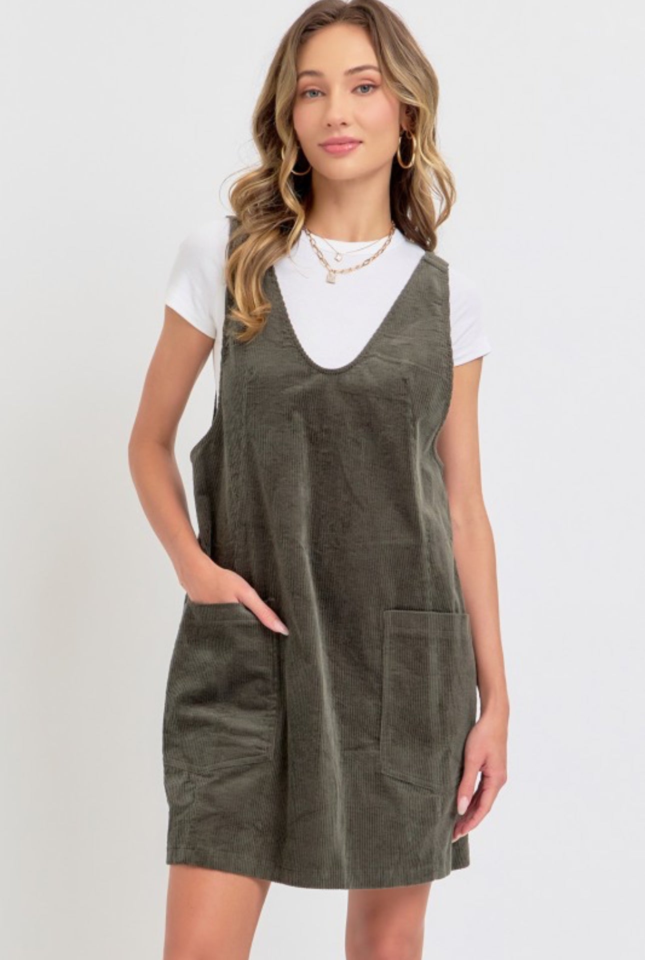 Olive Overall Corduroy Dress