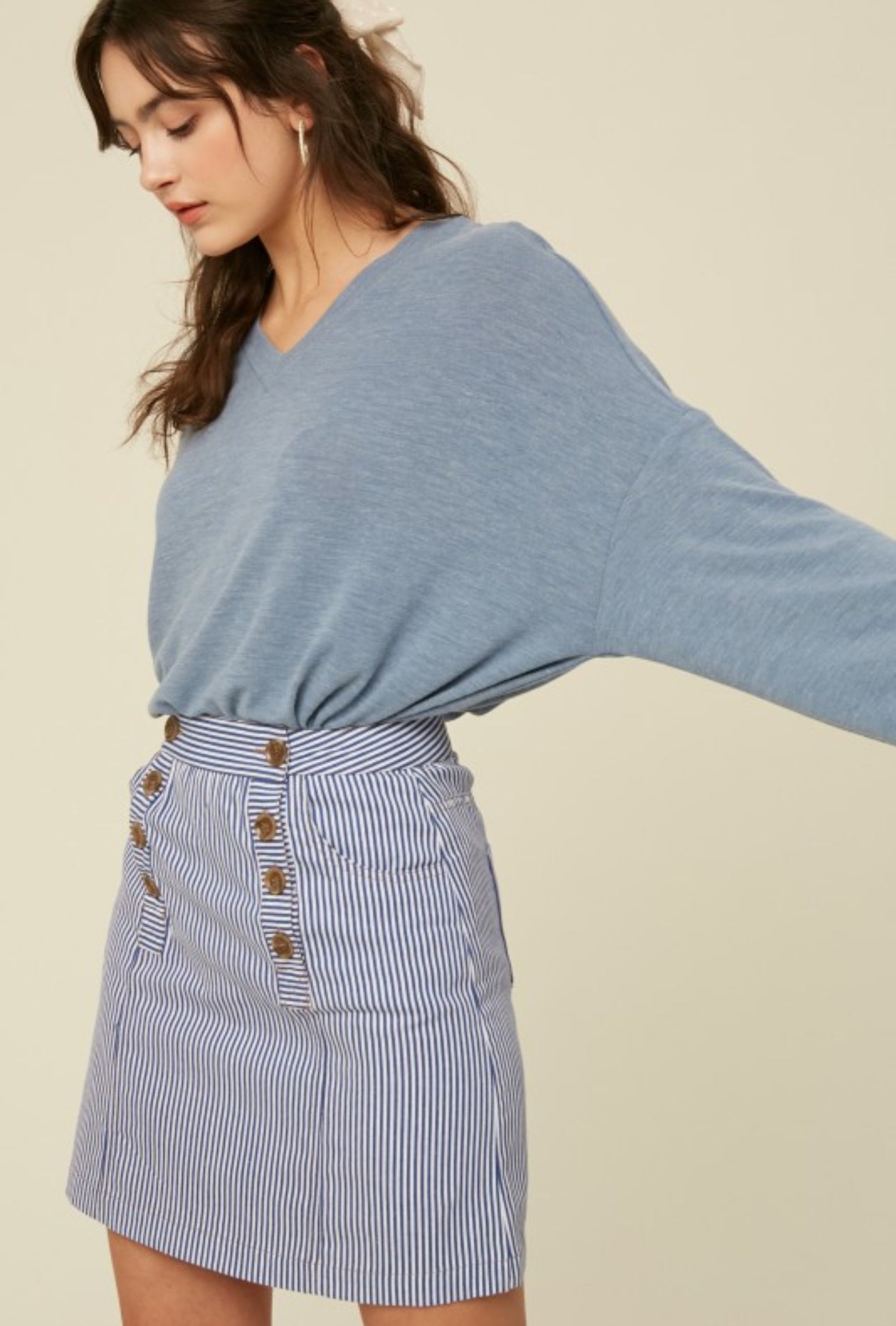Blue Lightweight V-neck Knit Top