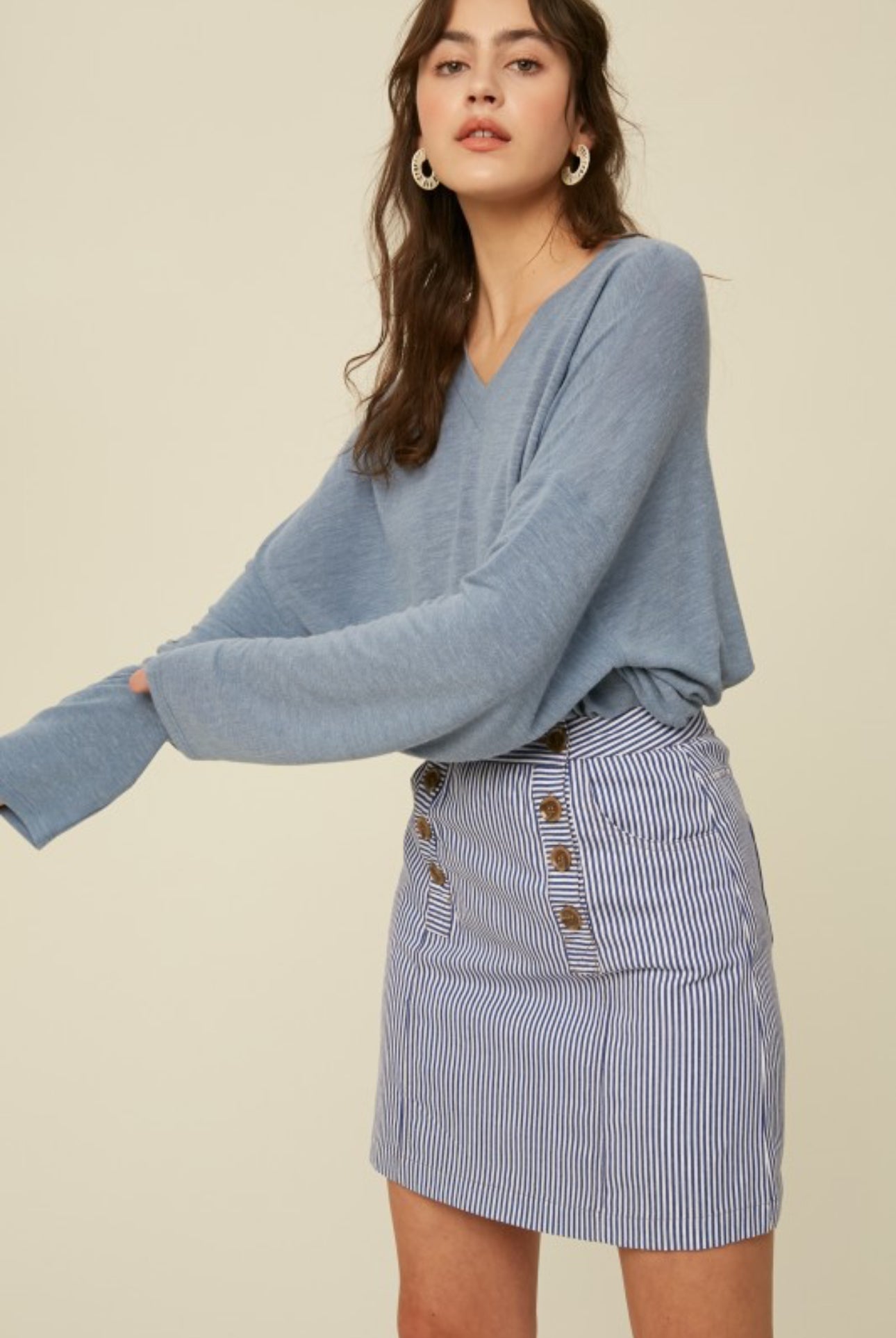 Blue Lightweight V-neck Knit Top