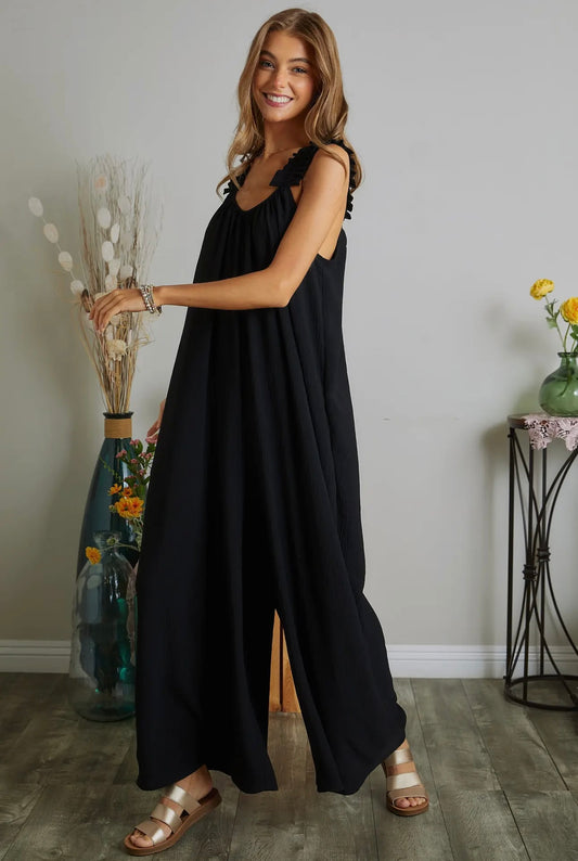 Plus - Black Ruffle Shoulder Jumpsuit