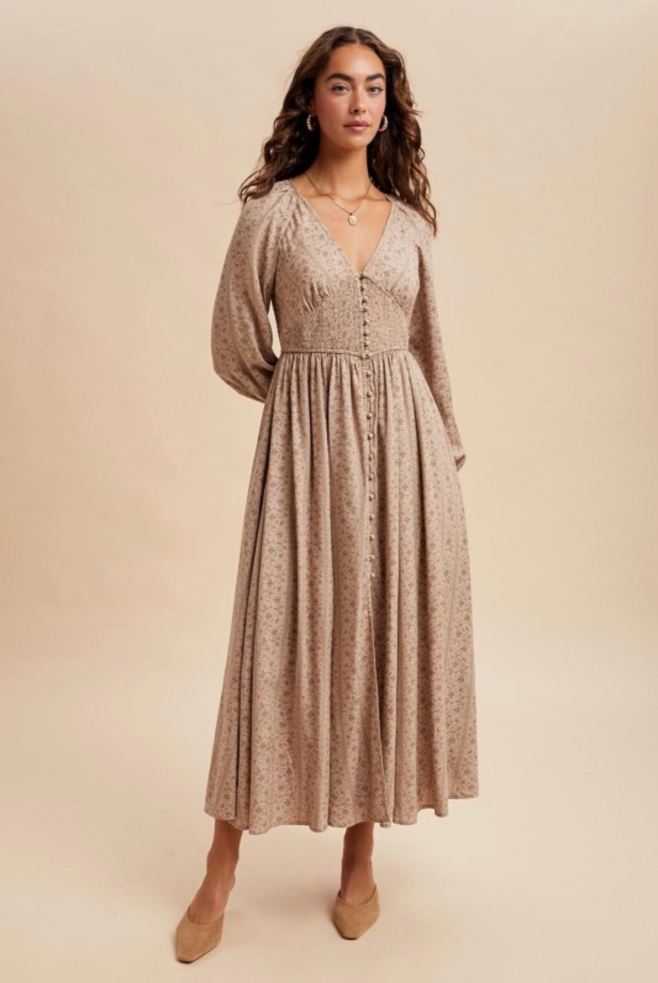 Smocked Maxi Dress - Taupe