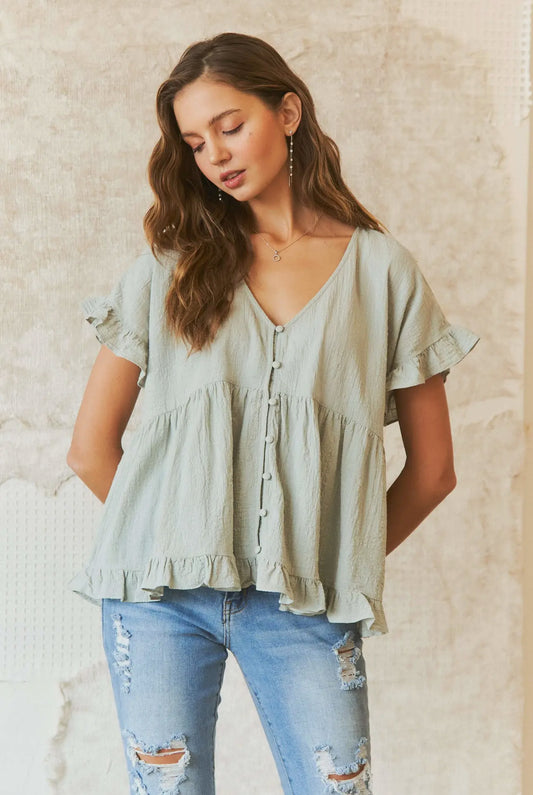Sage Ruffle Top