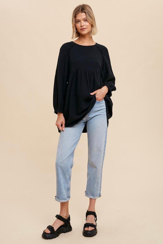 Cotton Muslin Oversized Tunic - Black