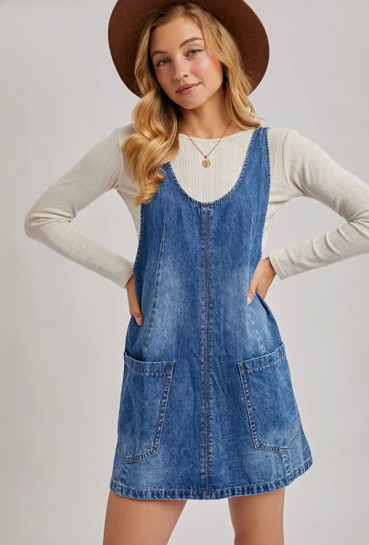 Adjustable Denim Overall Dress