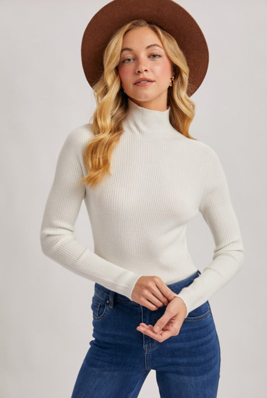 Ivory Mock Neck Ribbed Knit Top